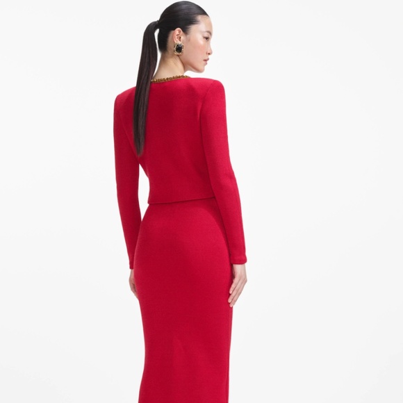 self-portrait Red Textured Knit Corsage Midi Skirt Size Small - MSRP $380 - NWT - Picture 3 of 8